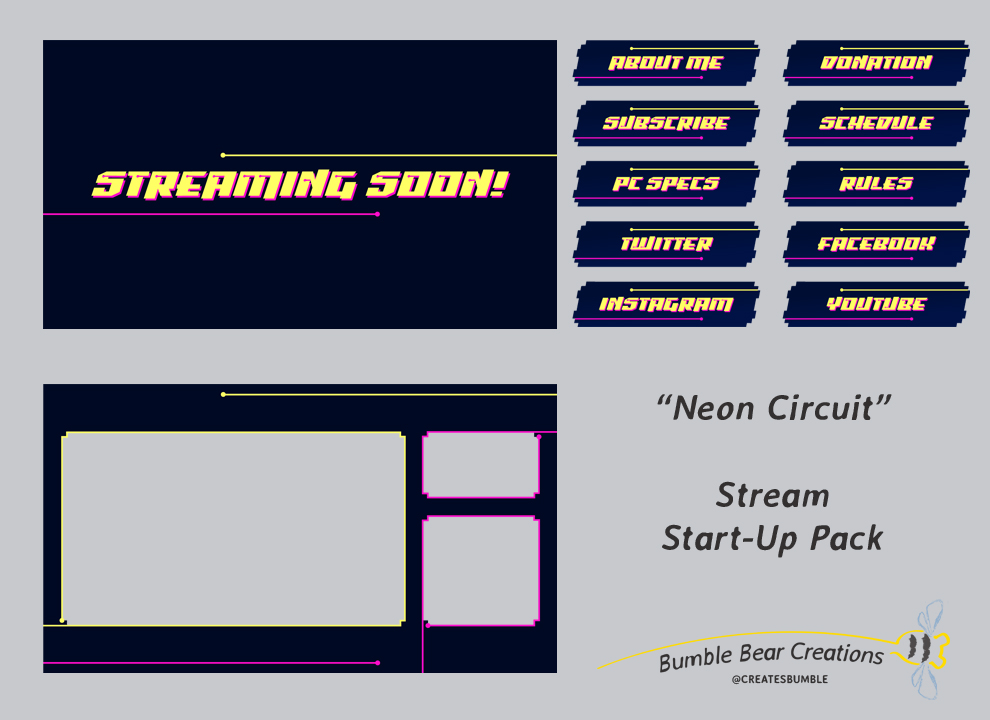 Neon Circuit streaming overlay pack